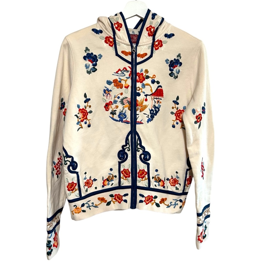 Y2K lucky brand L zip up hoodie Asian design floral embroidery sweatshirt boho - Picture 12 of 14